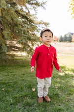 Load image into Gallery viewer, Long Sleeve Button Shirt in Scarlet
