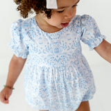 Quinn Poplin Romper in Blue Bunnies