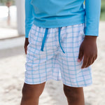 Load image into Gallery viewer, Boy Shorts in Blue Picnic | UPF 50
