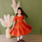 Puff Dress in Burnt Orange