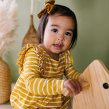 Leah Romper in Mustard Stripe