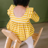 Leah Romper in Mustard Stripe