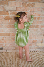 Load image into Gallery viewer, Leah Romper in Asparagus Stripe
