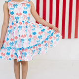 Lara Poplin Dress in Patriotic Bows