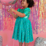 Diana Dress in Teal Confetti Lamè