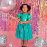 Diana Dress in Teal Confetti Lamè