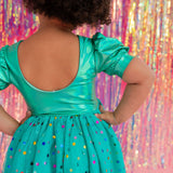 Diana Dress in Teal Confetti Lamè