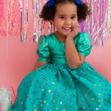 Diana Dress in Teal Confetti Lamè