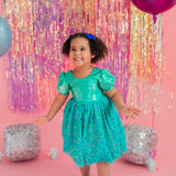 Diana Dress in Teal Confetti Lamè