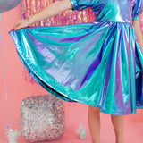 Puff Dress in Aqua Lamè
