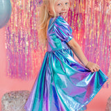 Puff Dress in Aqua Lamè