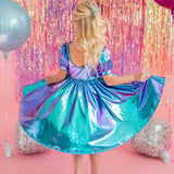 Puff Dress in Aqua Lamè