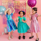 Puff Dress in Pink Lamè