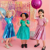 Puff Dress in Aqua Lamè