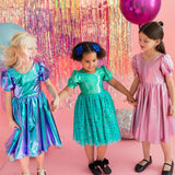 Puff Dress in Aqua Lamè
