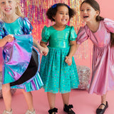 Puff Dress in Aqua Lamè
