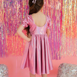 Puff Dress in Pink Lamè