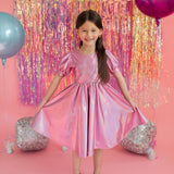 Puff Dress in Pink Lamè