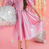 Puff Dress in Pink Lamè