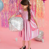 Puff Dress in Pink Lamè