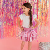 Ruffle Skort in Pink Lamè