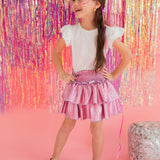 Ruffle Skort in Pink Lamè