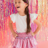 Ruffle Skort in Pink Lamè