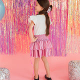 Ruffle Skort in Pink Lamè