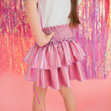 Ruffle Skort in Pink Lamè