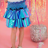 Ruffle Skort in Aqua Lamè