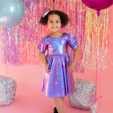 Puff Dress in Purple Lamè