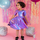 Puff Dress in Purple Lamè