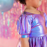 Puff Dress in Purple Lamè