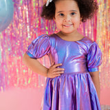 Puff Dress in Purple Lamè