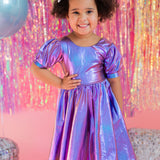 Puff Dress in Purple Lamè