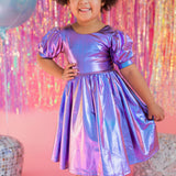 Puff Dress in Purple Lamè