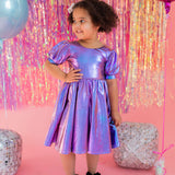 Puff Dress in Purple Lamè