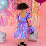 Puff Dress in Purple Lamè