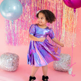 Puff Dress in Purple Lamè