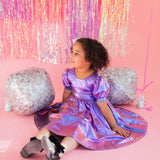 Puff Dress in Purple Lamè