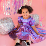 Puff Dress in Purple Lamè