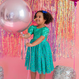 Diana Dress in Teal Confetti Lamè