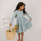 Gwendolyn Ruffle Dress in Dusty Blue