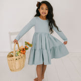 Gwendolyn Ruffle Dress in Dusty Blue
