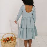 Gwendolyn Ruffle Dress in Dusty Blue