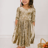 Pippa Dress in Gold Crushed Velvet