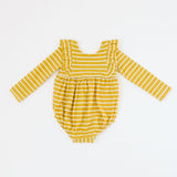 Leah Romper in Mustard Stripe