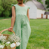 Ruffle Pant Romper in Green Daisy