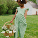 Ruffle Pant Romper in Green Daisy