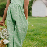 Ruffle Pant Romper in Green Daisy